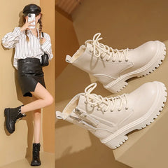 Winter Shoes Female 2024 New Plus Velvet Warm Zipper Women's Boots Outdoor Comfortable Non-slip Leather Boots Beige Women