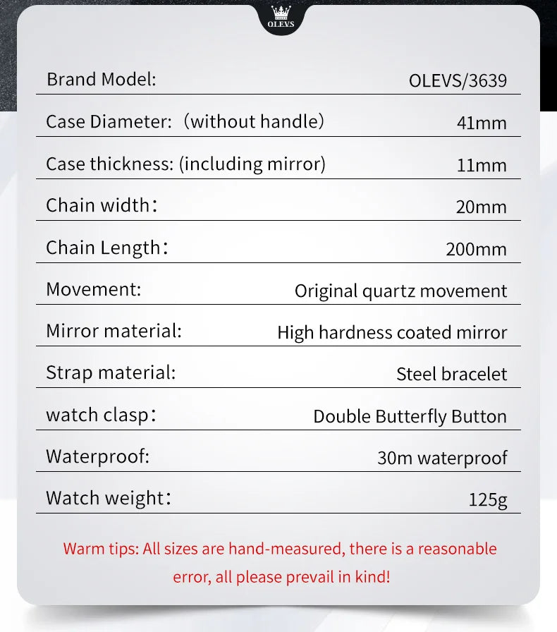 OLEVS 3639 Moon Phase Quartz Watch For Men Fashion Chronograph Luxury Wristwatch Waterproof Luminous Date Business Man Watches