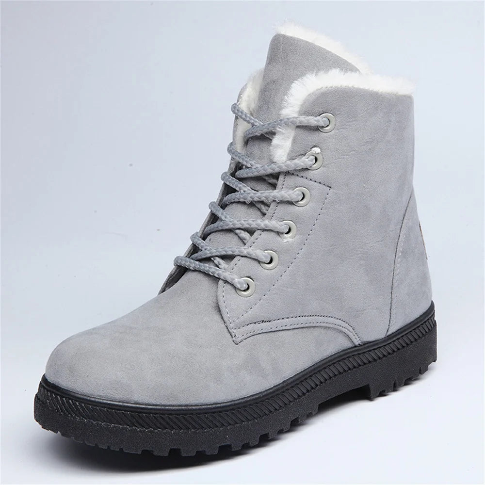 Women's Warm Winter Snow Boots Casual Lace Up Ankle Boots Non Slip Warm Fur Lined Boots