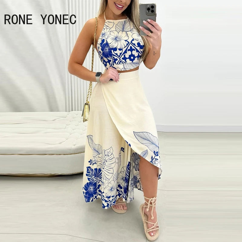 Women's long skirt sets with lace print