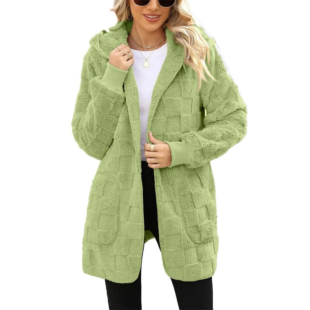 Oversized Hooded Plush Velvet Jacket – Autumn & Winter