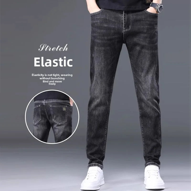 Trendy Korean Style Men's Jeans 2024 Spring Autumn New Release Slim Fit Denim Long Pants For Men Casual Comfortable Style