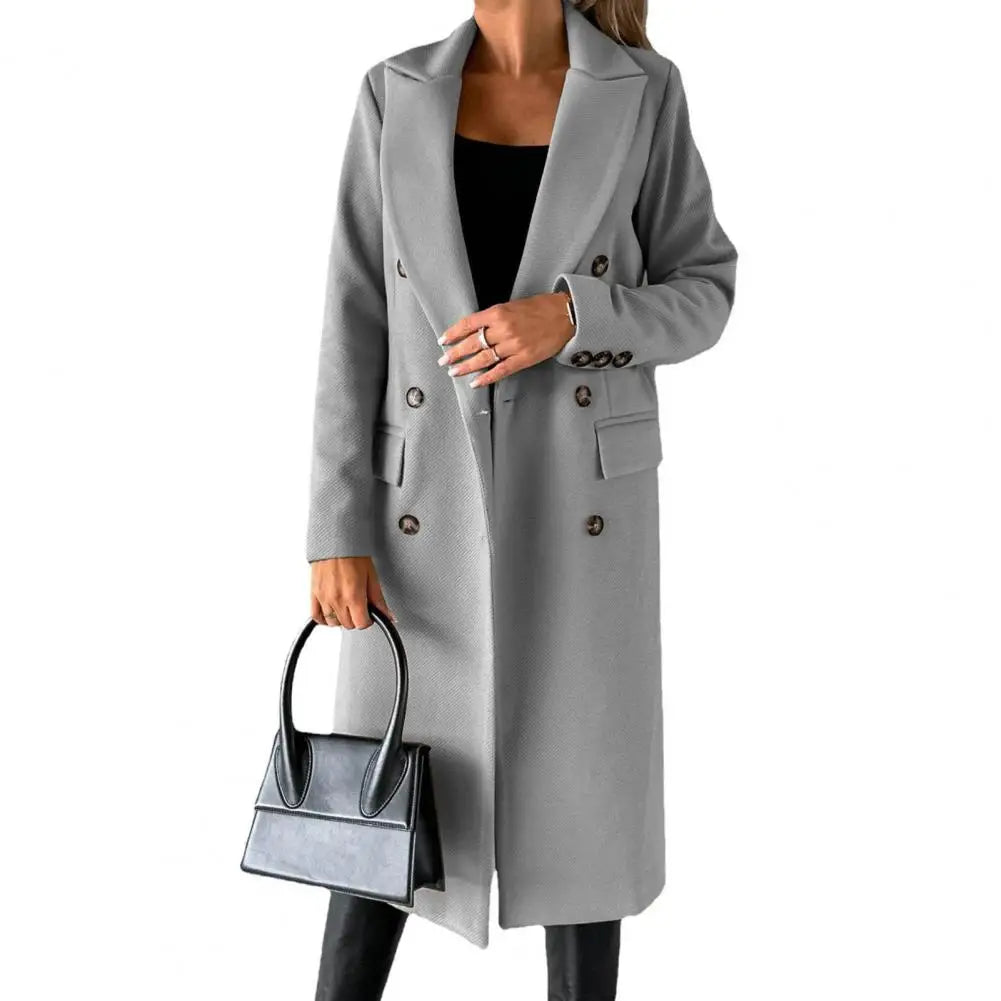 Women’s Wool Coat – Autumn/Winter, elegant, stylish, with lapel and buttons.