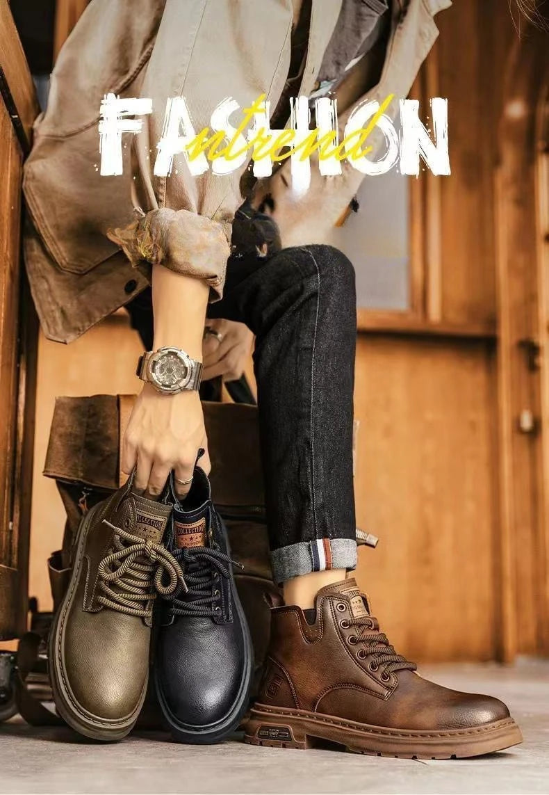 Luxury Men's Leather Boots Autumn Winter Retro British Style High-top Men Boots Classics Business Outdoor Motorcycle Boots 2024