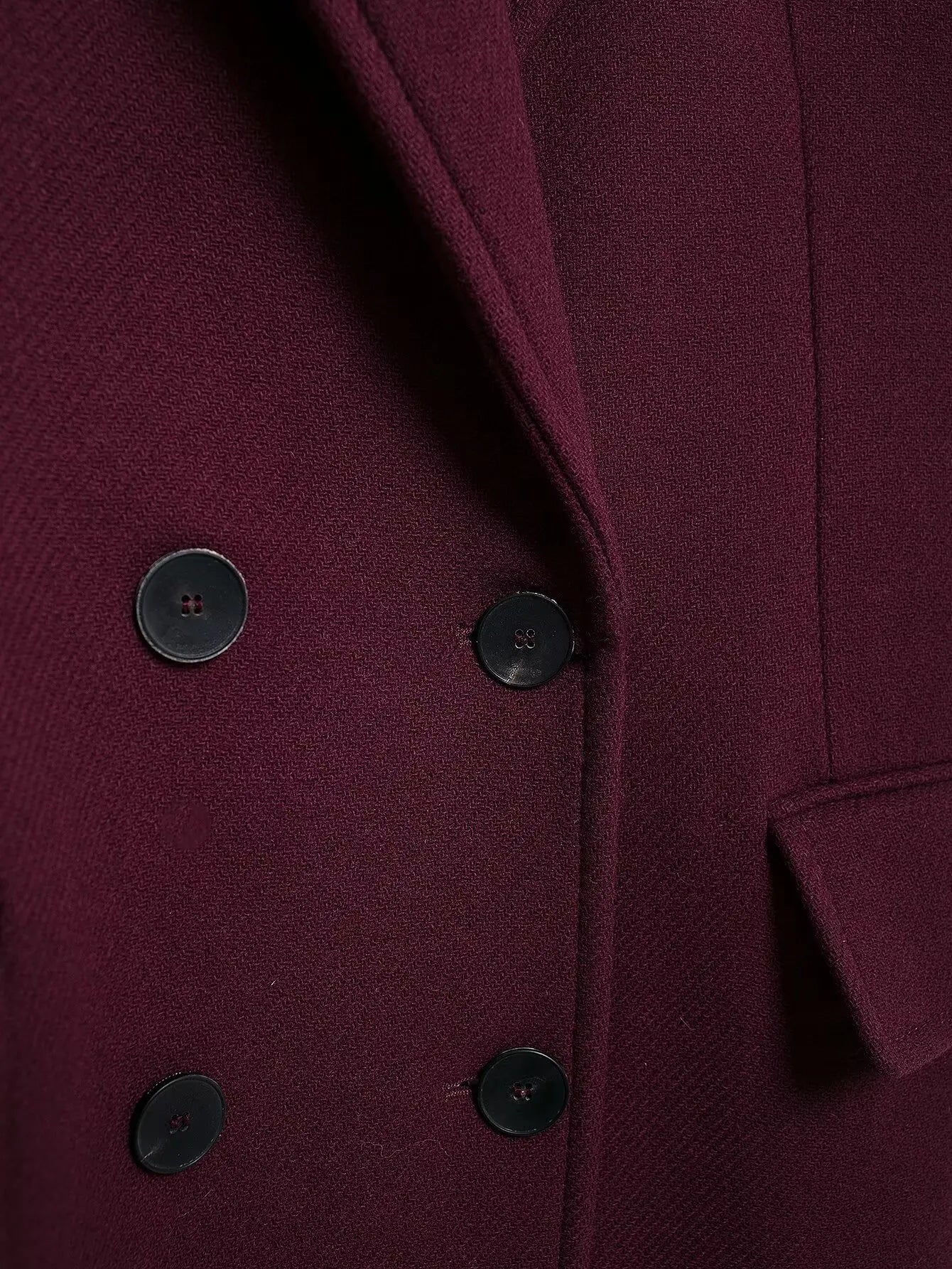 Burgundy Wool Blend Double-Breasted Coat – Autumn & Winter