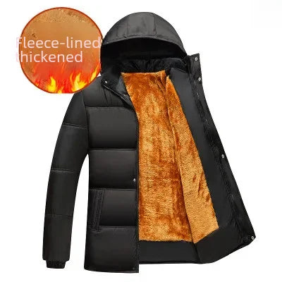 Thickened cotton padded men’s jacket, warm and medium-length.