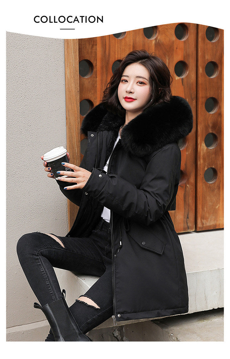 Women Parka Fashion Long Coat Wool Liner Hooded Parkas 2023 New Winter Jacket Slim with Fur Collar Warm Snow Wear Padded Clothes