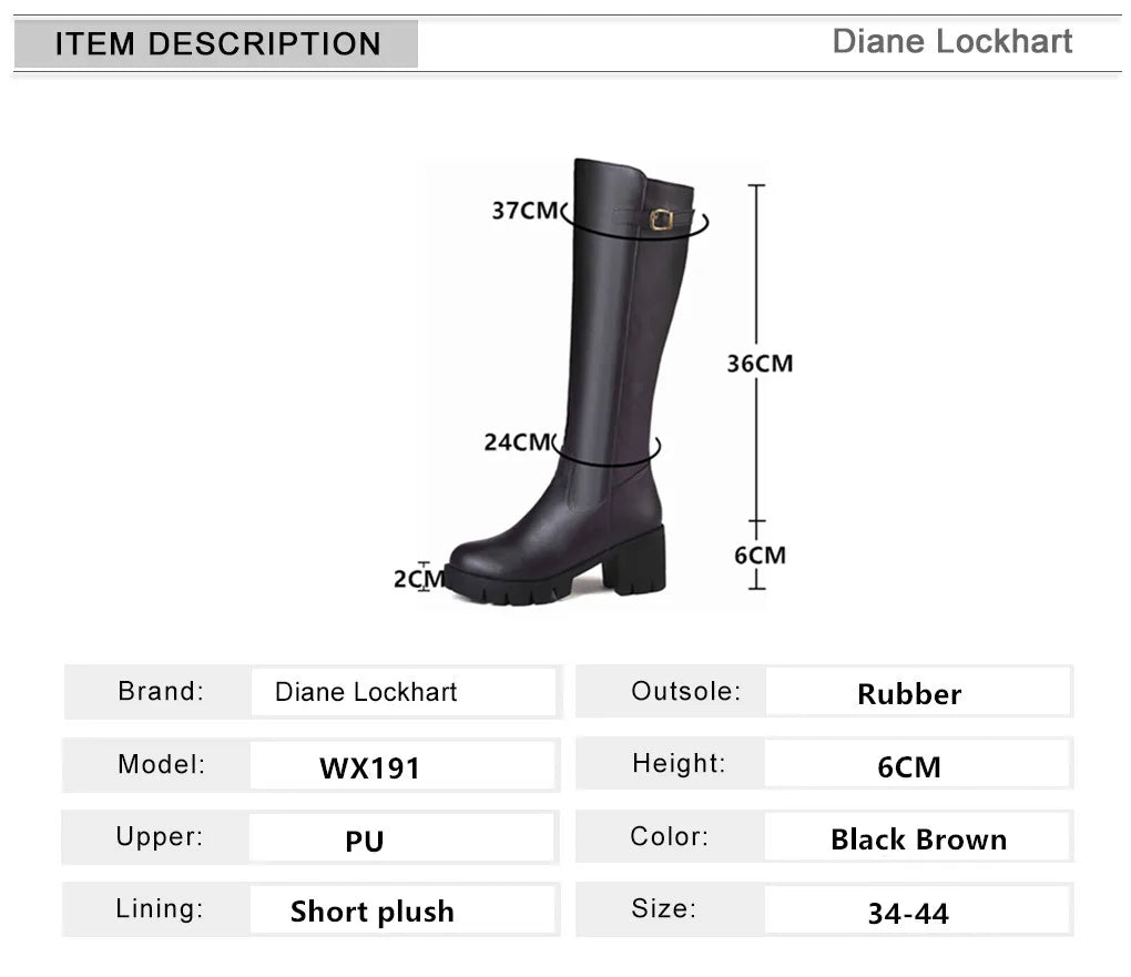 Casual Women platform Snow Boots Buckle Women Knee High Boots Warm Fur Winter Riding Boot Female Black Brown Shoes Large Size 45