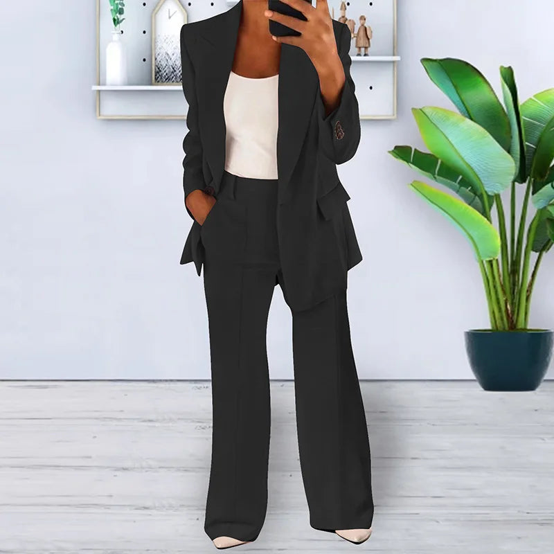 2024 Spring Autumn Women Blazer Suit Casual High Waist Workwear Two Piece Sets Clothes Set Long Sleeve Blazer Loose Pants