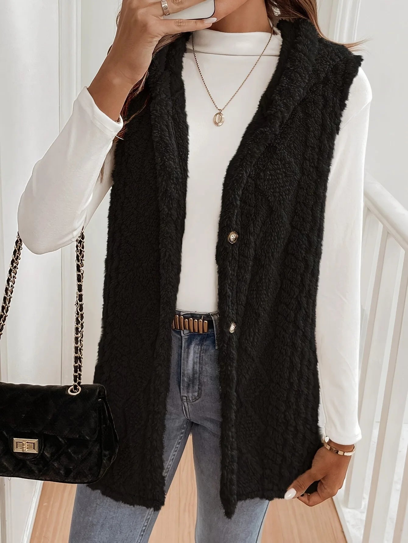 Apricot Hooded Plush Sleeveless Vest – Autumn & Winter