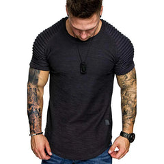 New summer crew-neck slim-fit pleated casual short-sleeved youth fashion base shirt men's sports shoulder sleeve top