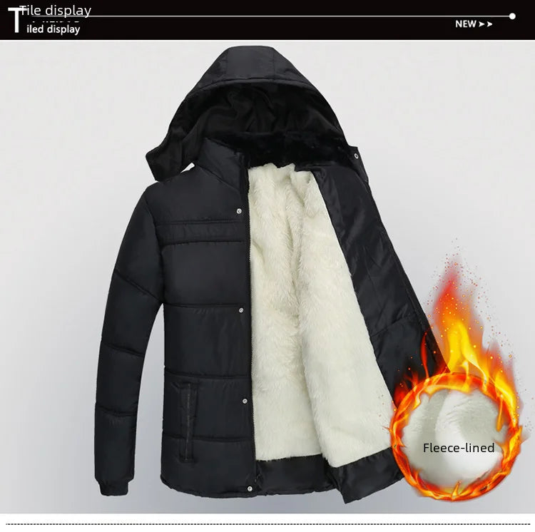 Thickened cotton padded men’s jacket, warm and medium-length.