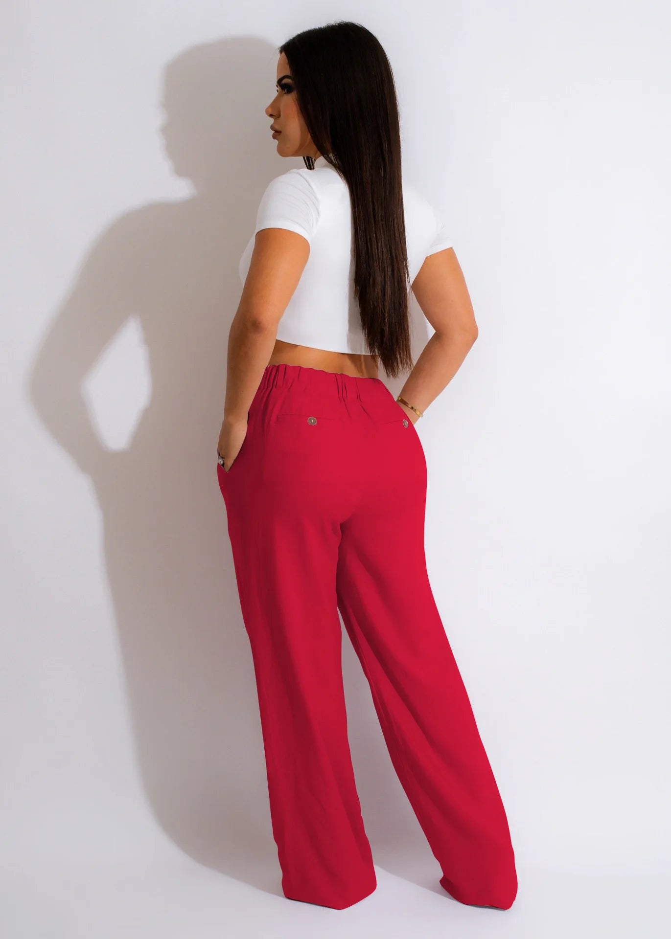 Women Fashion Cotton Linen Pants Straight Wide Leg Zipper Fly Draped High Waist Tailored Trousers Summer OL Work Office Pants