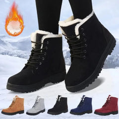 Women's Warm Winter Snow Boots Casual Lace Up Ankle Boots Non Slip Warm Fur Lined Boots