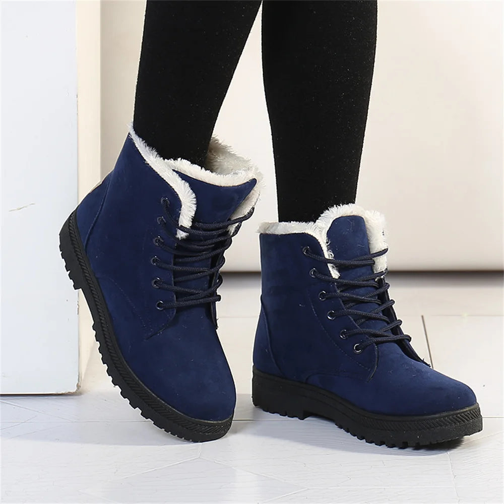 Women's Warm Winter Snow Boots Casual Lace Up Ankle Boots Non Slip Warm Fur Lined Boots