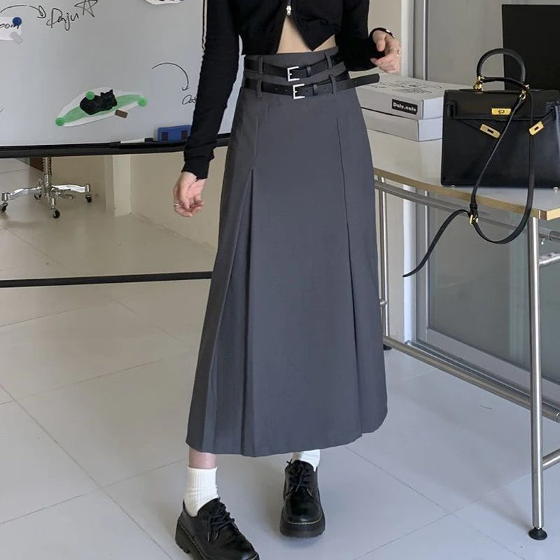 Rimocy Korean Elastic High Waist Pleated Skirt Woman Black Gray Short A-Line Skirts for Women 2023 Summer Jk Uniform Mini Skirt