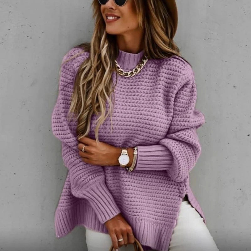 Loose Black Knit Sweater with High Neck – Autumn & Winter