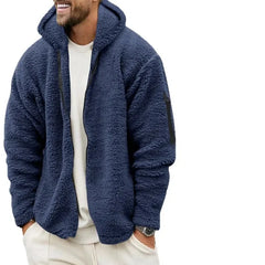 Men’s Fleece Jacket – Hooded, warm, loose fit, casual winter style.