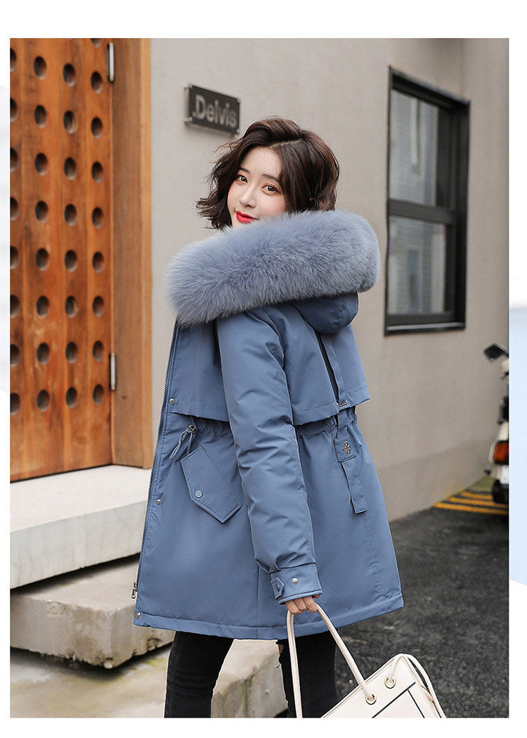 Women Parka Fashion Long Coat Wool Liner Hooded Parkas 2023 New Winter Jacket Slim with Fur Collar Warm Snow Wear Padded Clothes