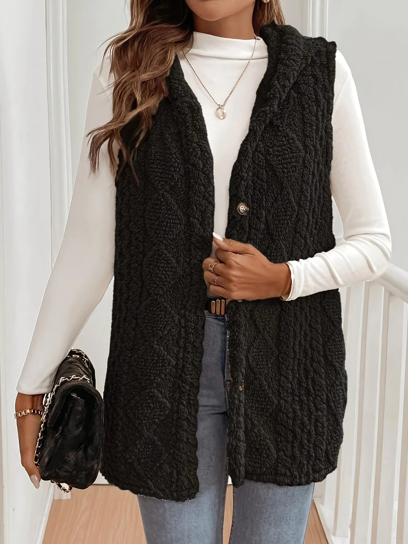 Apricot Hooded Plush Sleeveless Vest – Autumn & Winter