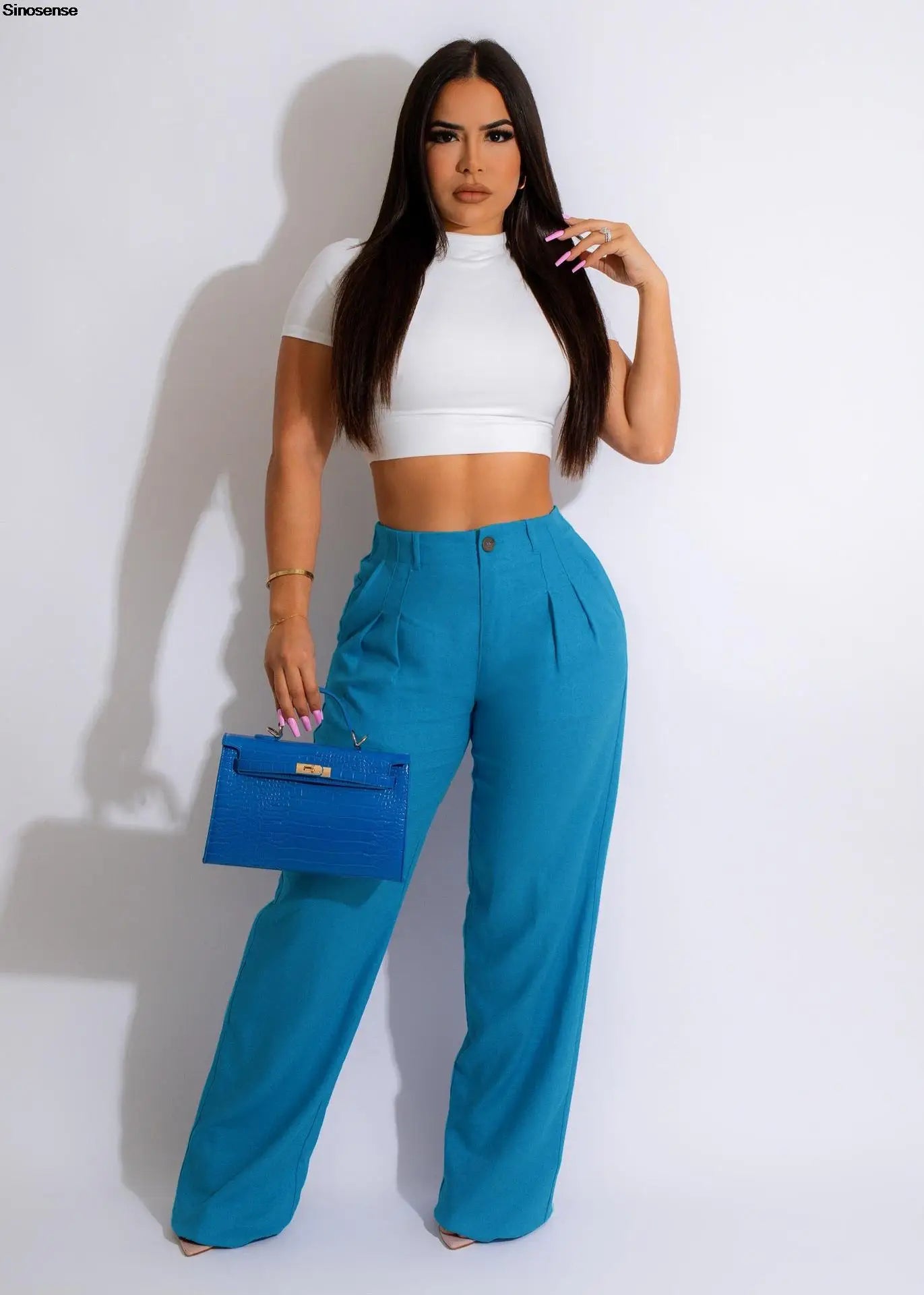 Women Fashion Cotton Linen Pants Straight Wide Leg Zipper Fly Draped High Waist Tailored Trousers Summer OL Work Office Pants