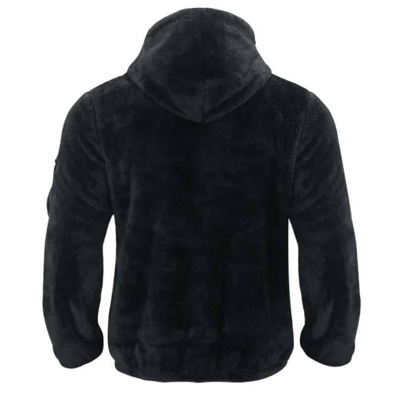 Men’s Fleece Jacket – Hooded, warm, loose fit, casual winter style.