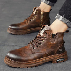 Luxury Men's Leather Boots Autumn Winter Retro British Style High-top Men Boots Classics Business Outdoor Motorcycle Boots 2024