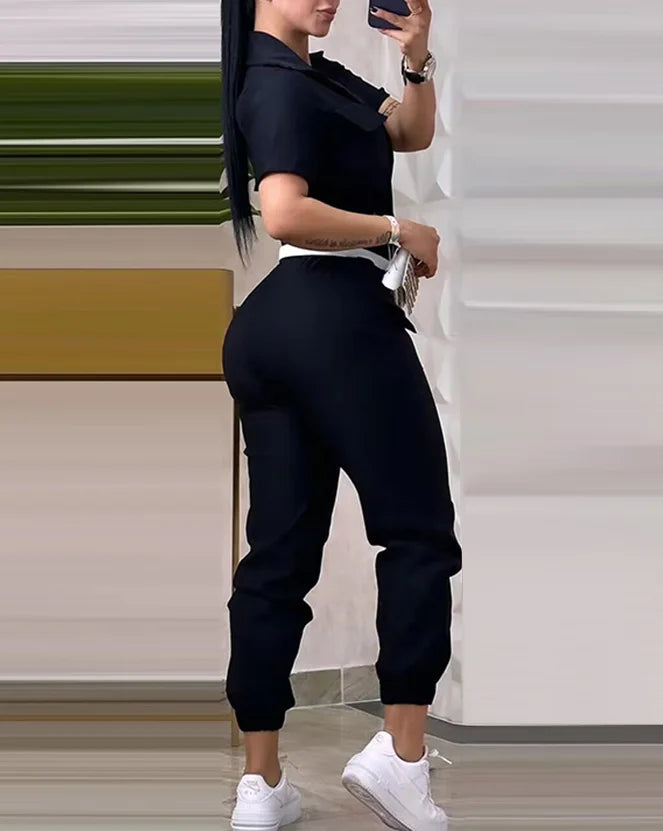 Elegant 2025 women’s jumpsuit – casual, solid color, short sleeve, high waist.