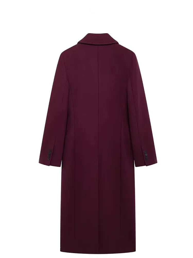 Burgundy Wool Blend Double-Breasted Coat – Autumn & Winter