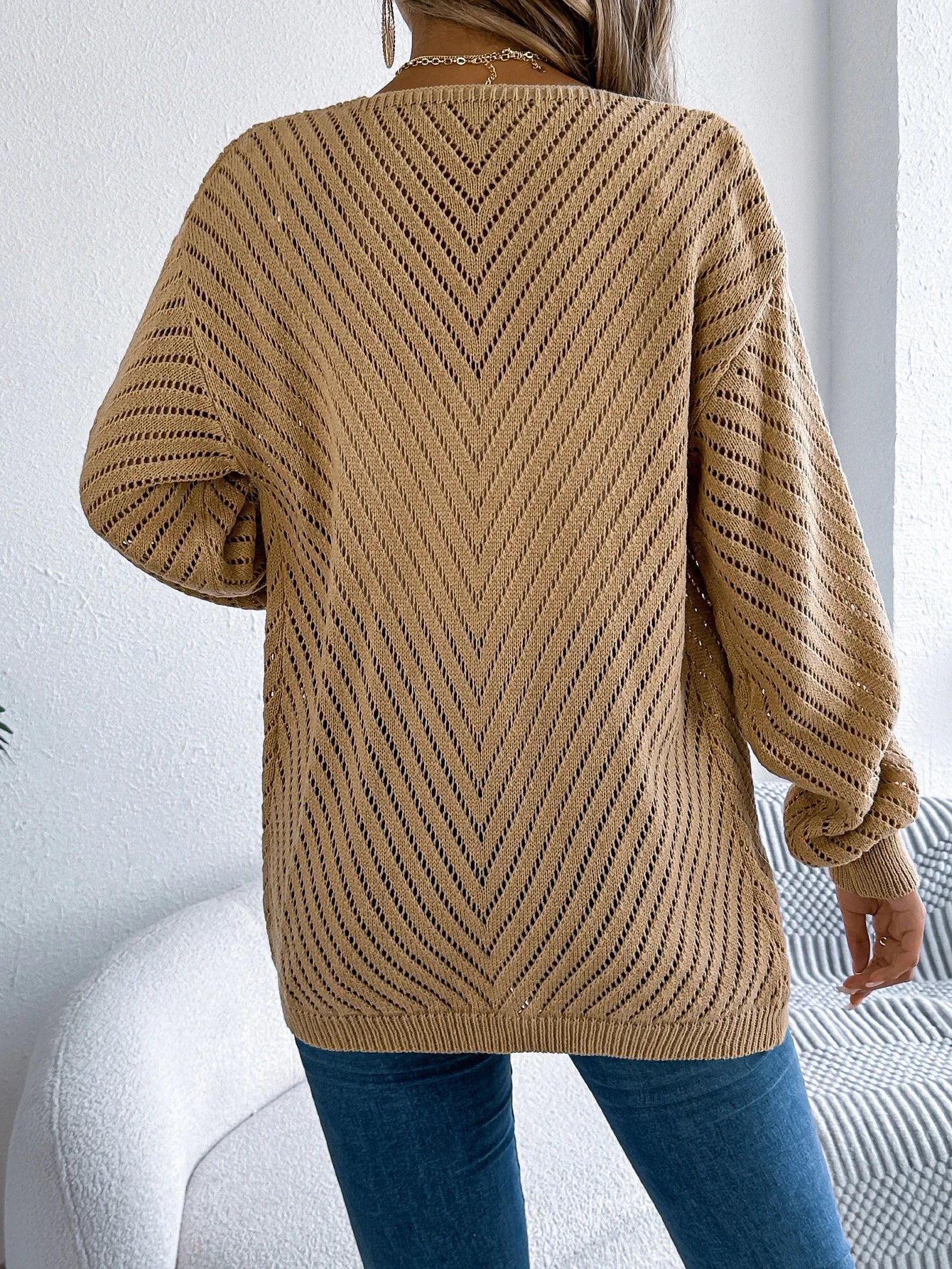Solid Knit Long Sleeve Cardigan – Autumn & Winter