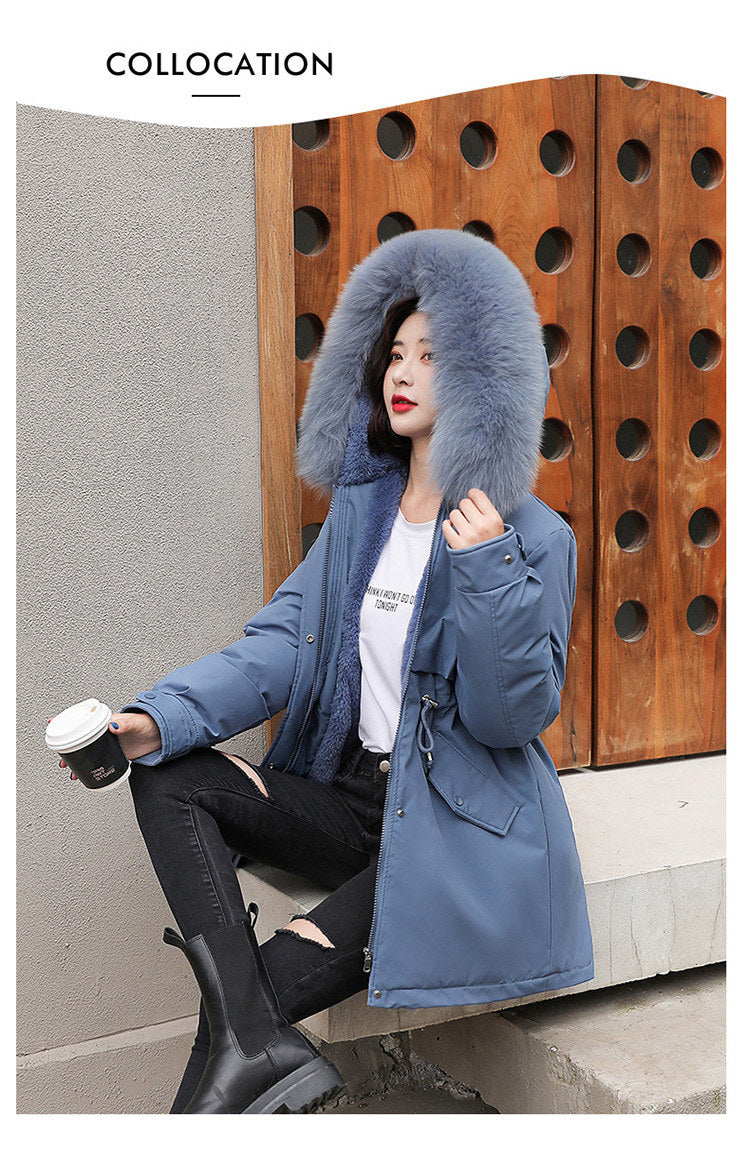 Women Parka Fashion Long Coat Wool Liner Hooded Parkas 2023 New Winter Jacket Slim with Fur Collar Warm Snow Wear Padded Clothes