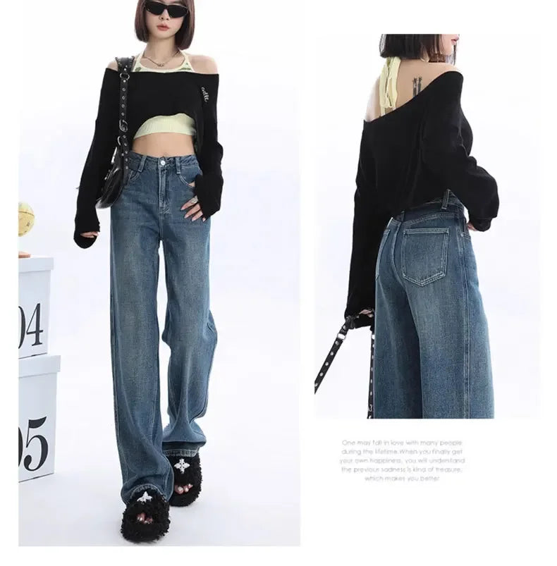 High-waisted Thickened Loose-fit Fleece-lined Straight-leg Jeans For Women Petite Size Warm Light-colored Long Trousers