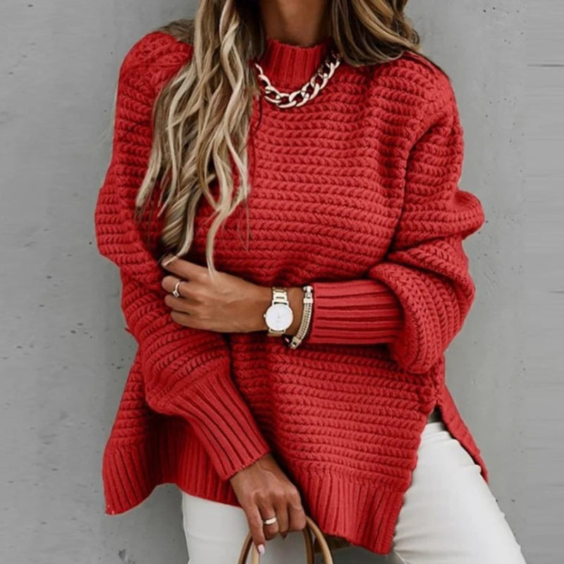 Loose Black Knit Sweater with High Neck – Autumn & Winter
