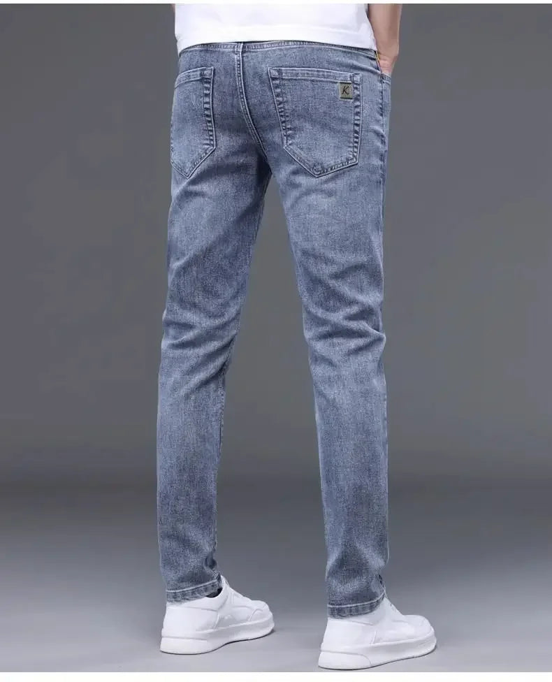 Trendy Korean Style Men's Jeans 2024 Spring Autumn New Release Slim Fit Denim Long Pants For Men Casual Comfortable Style