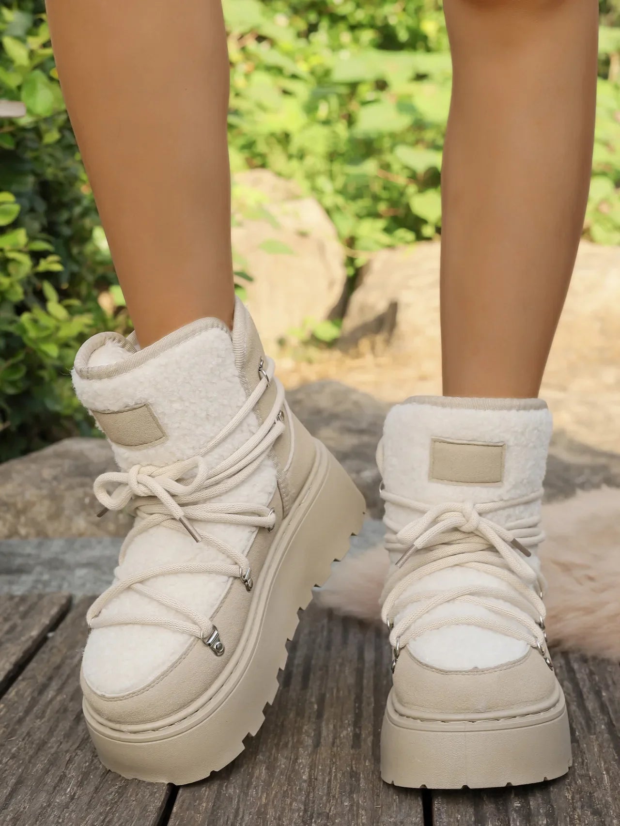 Women’s Winter Snow Boots – Warm, Fleece-Lined, Thick Sole, Cotton Material, Adjustable Ties, Non-Slip Rubber Outsole,