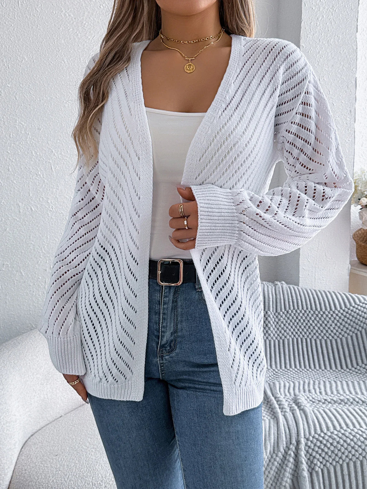 Solid Knit Long Sleeve Cardigan – Autumn & Winter