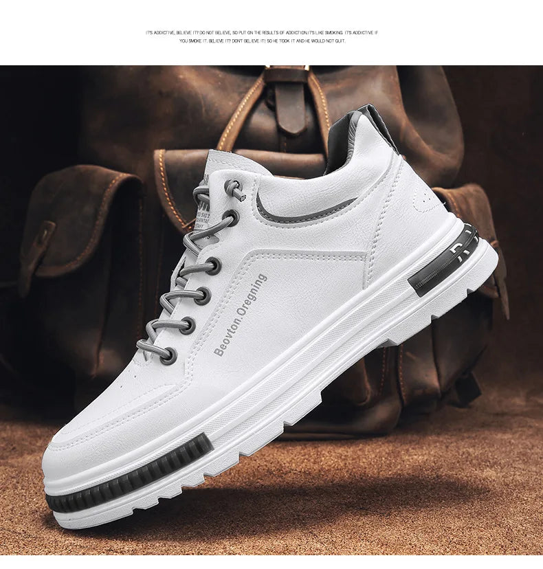 White Sneaker Faux Leather Boots Men's Winter Warm Boot Shoes Man High Top Sneaker Tenis Masculino Travelling Boots Waterproof