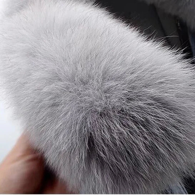 New Winter Denim Jacket Female Short Warm Parkas Rabbit Hair Lining Outwear Fashion Overcoat Women Faux Fox Fur Collar Jean Coat