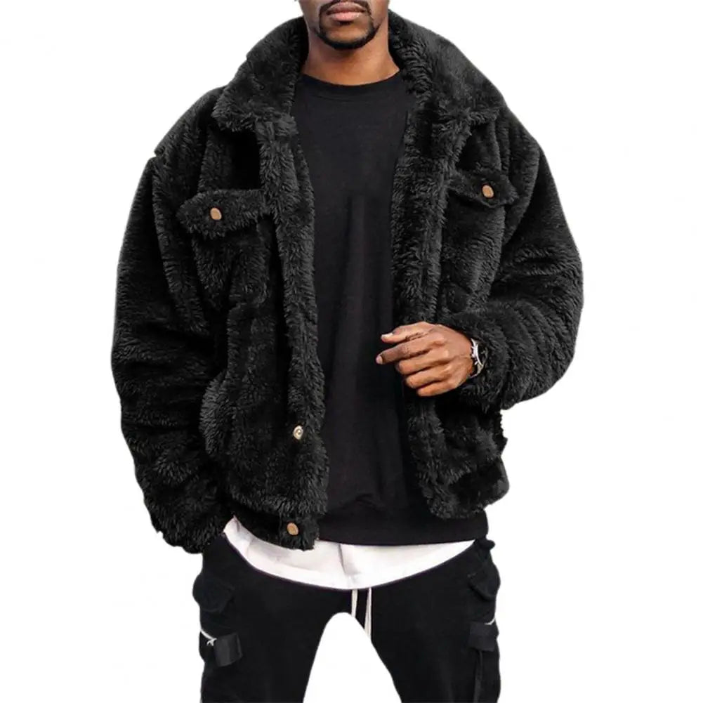 Men’s Winter Coat – Cozy, thermal, plush, thick, with chest pockets.
