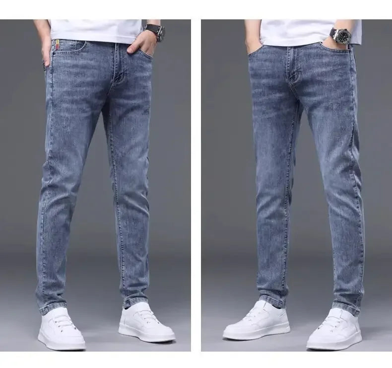 Trendy Korean Style Men's Jeans 2024 Spring Autumn New Release Slim Fit Denim Long Pants For Men Casual Comfortable Style