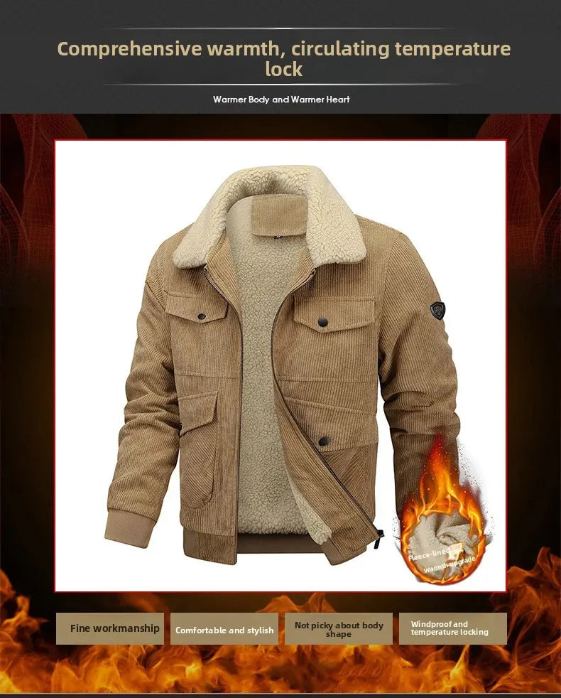 Men’s Corduroy Jacket – Thickened, warm, flocked lining, stylish and lightweight.