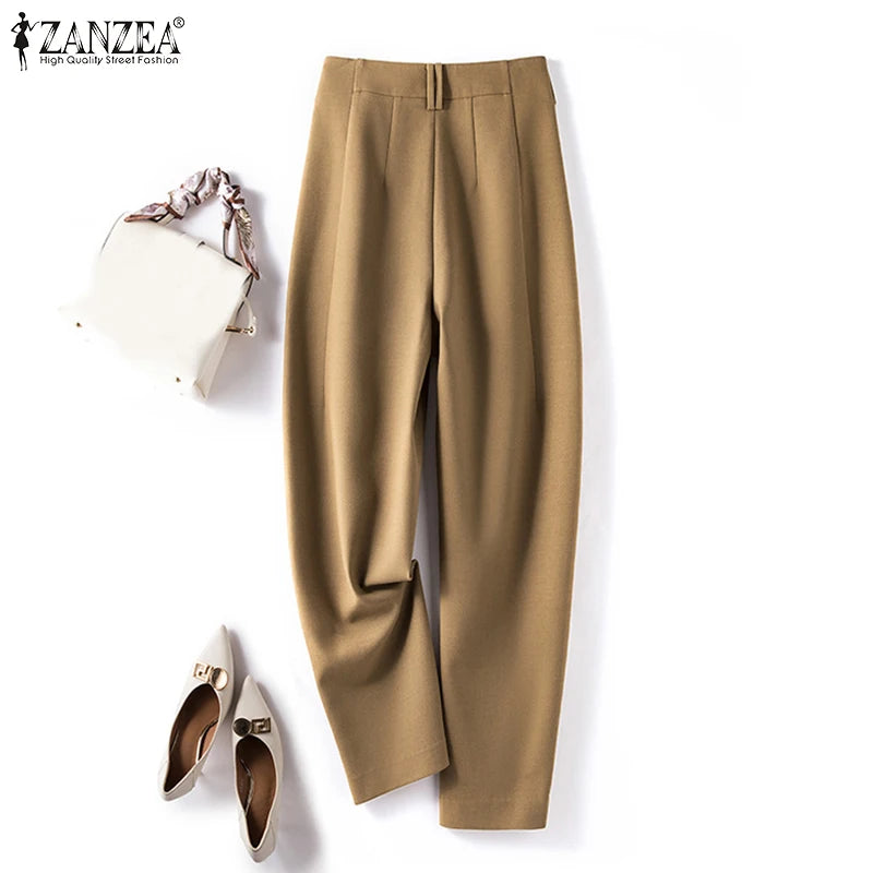 ZANZEA Women Elegant Solid Color Pant 2024 Fashion Office Wear Pockets Long Trouser Spring Summer Casual Daily Straight Pantalon