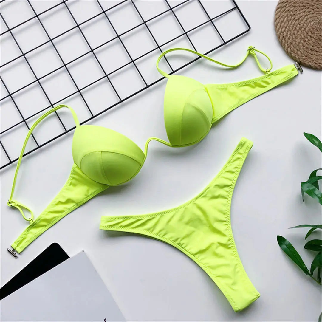 Sexy V-Bra Bikini — Underwired Push-Up, Hard Cup, Two-Piece Backless Set.