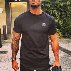 Mens Muscle T Shirt Gym Bodybuilding Fitness Tees Tops Cotton Patchwork Mesh Slim Fit T Shirt Cotton Sports Short Sleeve Tshirt