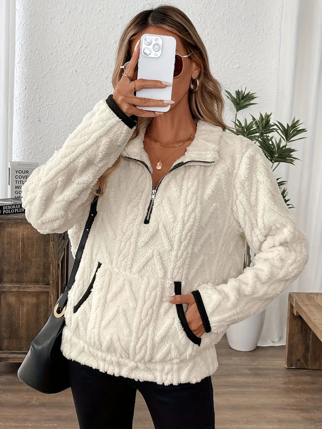 Oversized Fleece Half-Zip Sweatshirt – Autumn & Winter