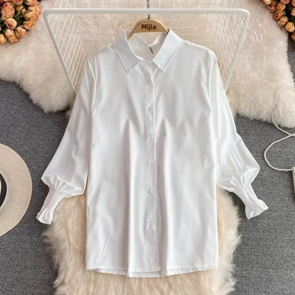 2024 Autumn Long Sleeve White Shirt Sweater Set Chic Age-Reducing Loose Fit Knit Vest Vest 2-Piece Set For Women