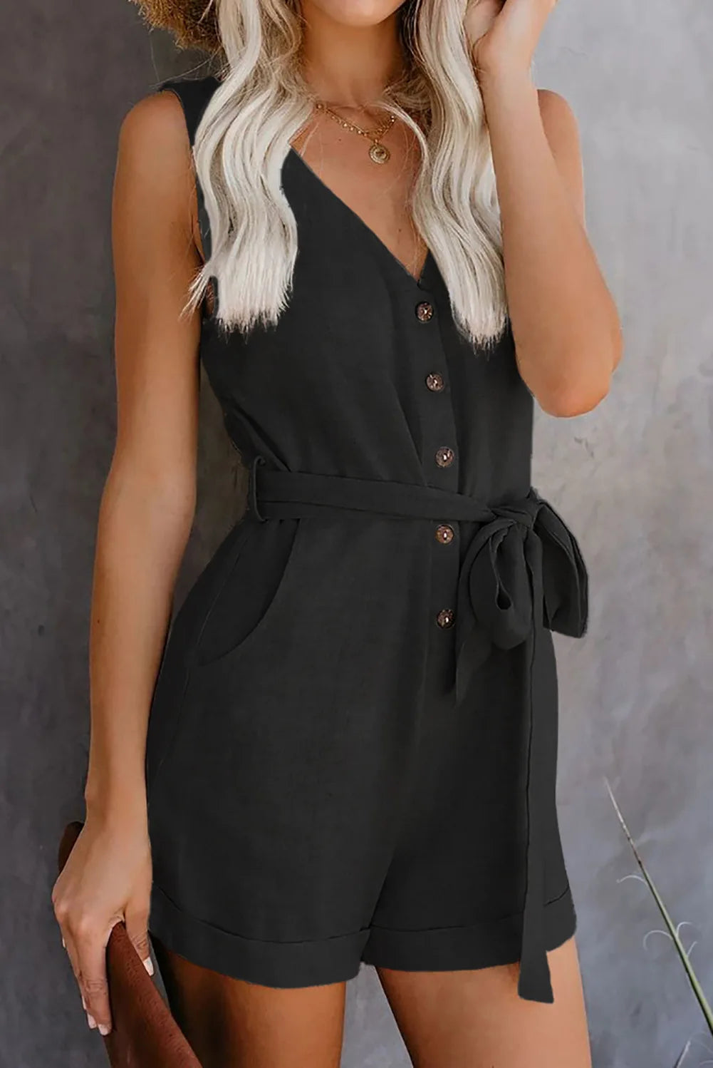 Women's Casual V-neck Monochromatic Jumpsuit