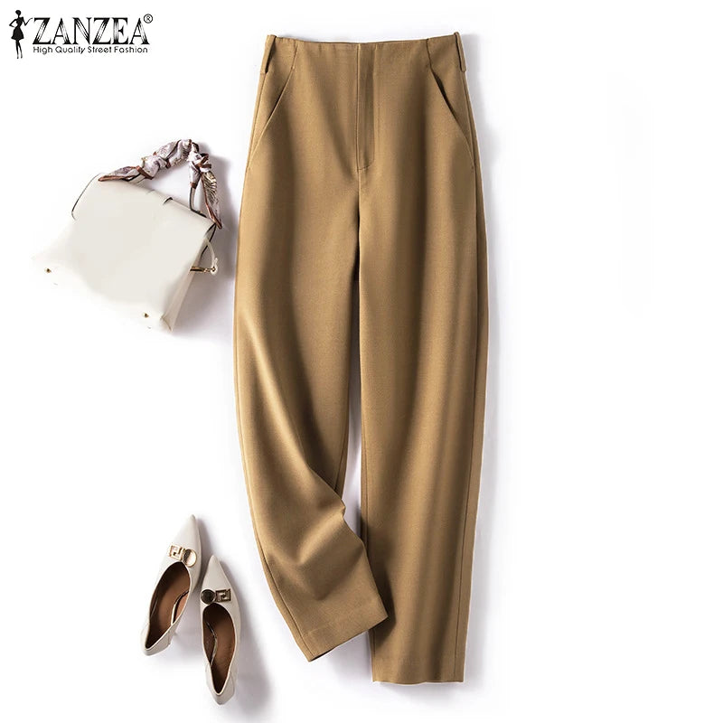 ZANZEA Women Elegant Solid Color Pant 2024 Fashion Office Wear Pockets Long Trouser Spring Summer Casual Daily Straight Pantalon