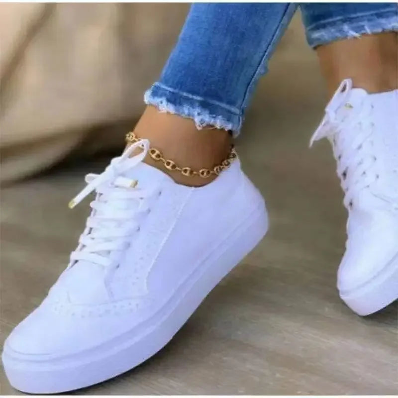 2024 New Women's Low-top Vulcanized Shoes Round Toe Casual Shoes Flat Shoes Lace-up Walking Shoes Women Versatile Comfortable