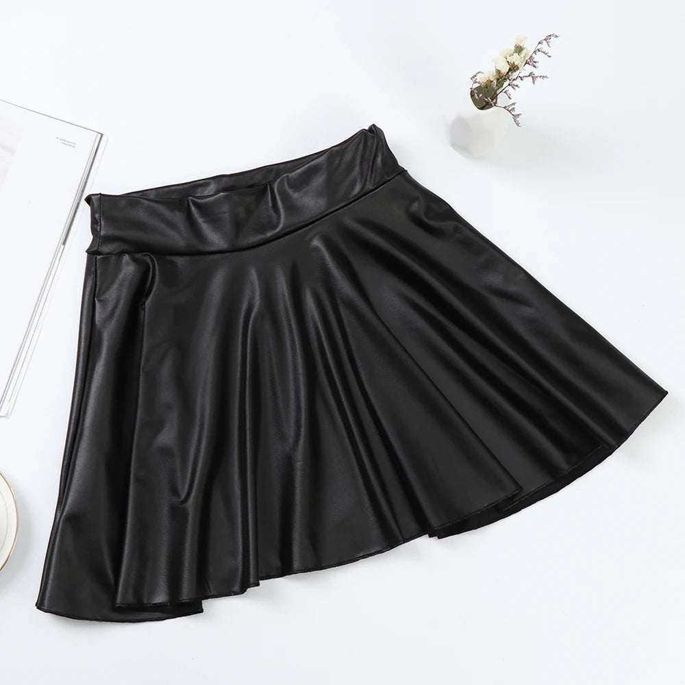 Women Faux Leather Short Skirts High Waist Elastic Mini Short Skirt Multipurpose For Skater Work Nightclub